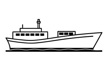 line art Cargo ship sailing silhouette vector