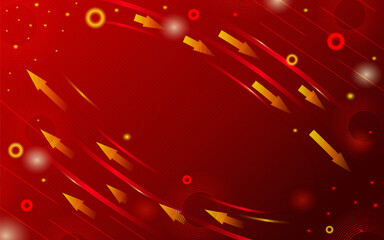 Abstract Red Background with Golden Arrows and Light Effects