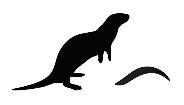 Silhouette of an otter poised near water