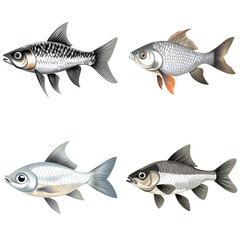 Fototapeta premium Silver Barb in a vector style, isolated white background