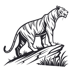 Illustration of a majestic tiger standing on a rock, perfect for wildlife and nature themed designs