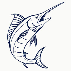 Illustration of a marlin fish with a long bill, , perfect for sport fishing logo or marine wildlife design