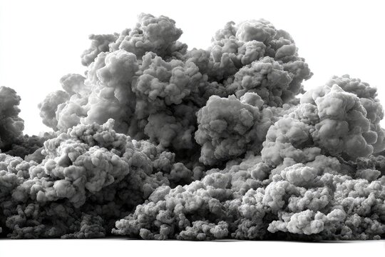 Large, billowing grey cloud against a clean white backdrop, capturing depth and textured detail