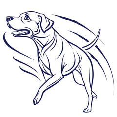Vector art of line art illustration of a labrador retriever dog running and jumping, , sport and action