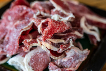 cold yak meat, a typical Tibetan dish, Xiamalongcun Tibetan Village, Tagong (Lhagang), Garzê Tibetan Autonomous Prefecture, Sichuan,  China