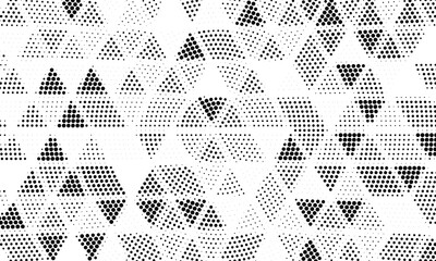 Abstract triangular halftone background. Monochrome geometric pattern. Grunge background as design element. Vector illustration.