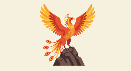 Fototapeta premium Phoenix Spreading Wings on a Rock