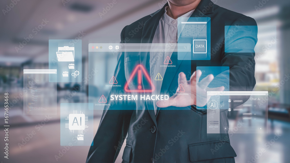 Aufkleber a businessman in a suit interacts with a futuristic ui displaying a 