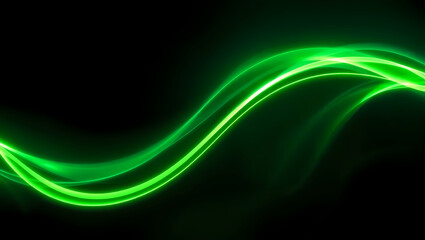 Abstract green light trails forming a flowing wave pattern against a black background.