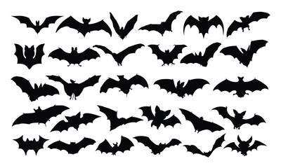 Flying bat silhouette vector illustration set