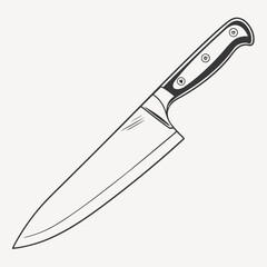 Detailed illustration of a professional chef s knife with a sharp blade and ergonomic handle