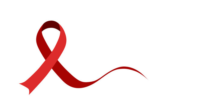 Red ribbon on white background, symbol of fight against cancer. Banner template for world hiv day, awareness and support with space for text
