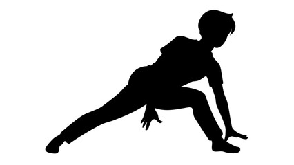 Silhouette in motion: This silhouette depicts a graceful pose, capturing a moment of balanced movement and strength. The monochrome rendering emphasizes form, and dynamic energy of motion. 