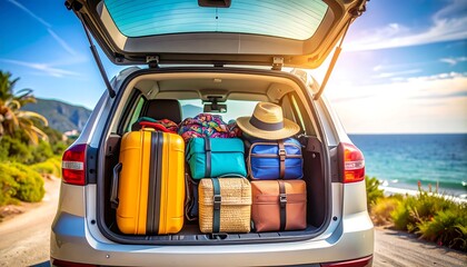 Vacation car trunk full of bags