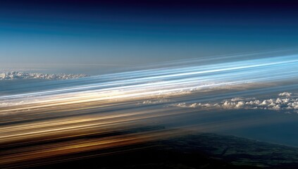 Earth's atmospheric layers viewed from space, streaks of light