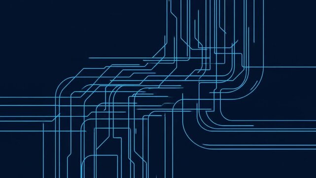 Abstract blue circuit board lines against a dark blue background