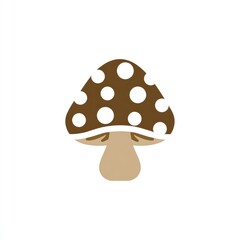 Simple mushroom graphic, brown cap with white polka dots