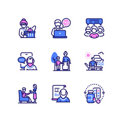 Senior people - modern line design style icons set