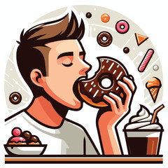 Vector image of a person eating a donut