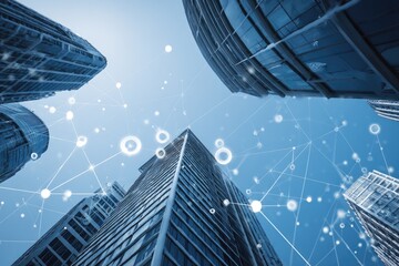 Skyward Gaze: Modern Architecture and Digital Overlay