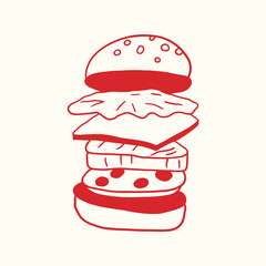 hand drawn burger cartoon illustration