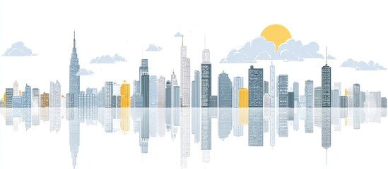 Fototapeta premium City skyline reflected on water, stylized illustration