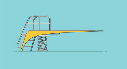 Vector illustration of a yellow springboard on a blue background, representing the concept of taking a leap, new beginnings, and summer recreation