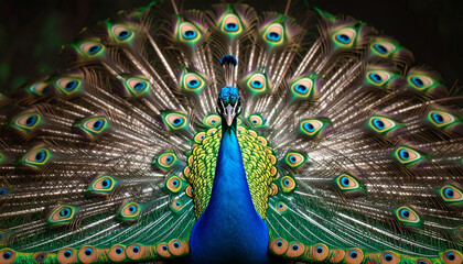 Obraz premium Peacock displaying vibrant plumage feathers