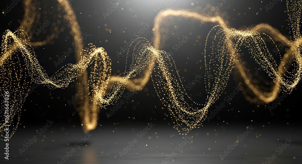 Aufkleber ethereal golden particle streams flow and dance against a stark black backdrop creating a visual