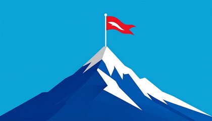 A stylized mountain peak, topped with a red flag, signifies achievement and success.