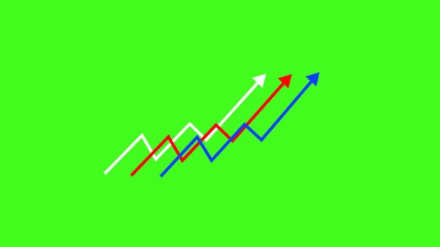 Colored Line Economic Graph Moving Up on Green Screen
