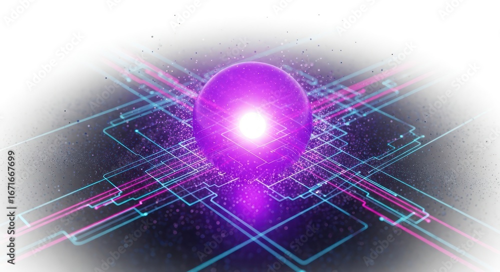 Aufkleber illuminated sphere integrated within a complex futuristic network interface