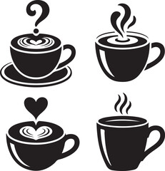 Obraz premium Black and white vector bundle of different coffee cups including latte, cappuccino, espresso, and americano