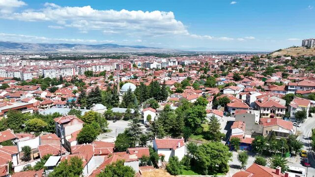 Drone footage of Eskisehir and porsuk stream - 4k view of Eskisehir