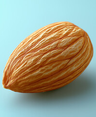 Close up of single raw almond nut isolated on white background, healthy organic food ingredient rich in protein and nutrients