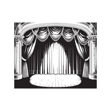 black and white theater stage with curtains clip art preview