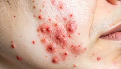 Acne inflammation on male facial skin