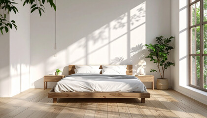 Bedroom interior with natural light and plants