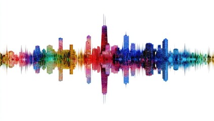 Fototapeta premium Colorful cityscape silhouette, wave-like abstract