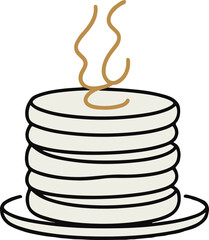 Minimal pancake stack line art vector, clean doodle style with syrup topping, abstract breakfast food sketch 2