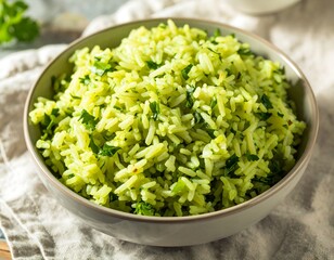 Bowl of vibrant green rice