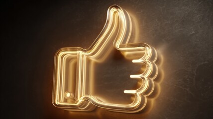 Glowing neon thumbs up sign representing approval and positive feedback