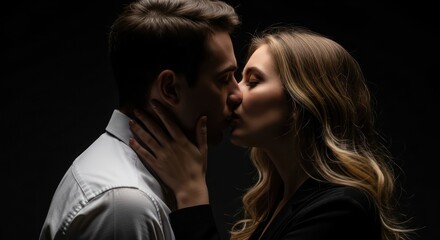 Fototapeta premium An intense and intimate moment of a couple embracing in a passionate kiss