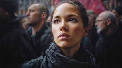 Woman leading protest, embracing revolutionary spirit with hope and determination