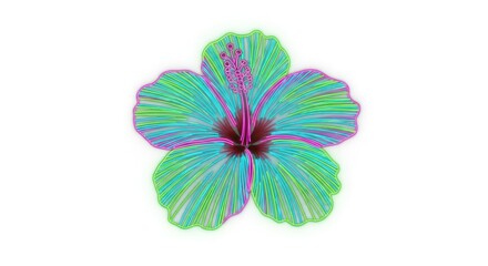 Exotic hibiscus flower rendered with vibrant luminescent lines and soft glowing edges
