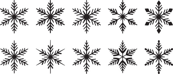 Set of black Snowflakes icons. Vector winter icons