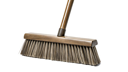 Wooden broom with brown bristles isolated on a transparent background sweeping cleaning