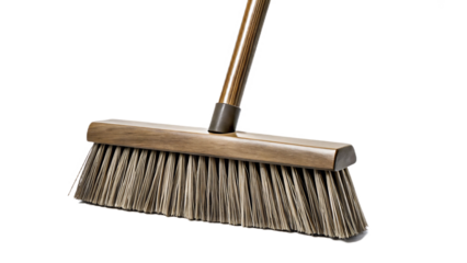 Wooden broom with brown bristles isolated on a transparent background sweeping cleaning