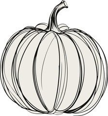 Minimal pumpkin line art vector, abstract doodle vegetable outline, clean harvest food sketch illustration.