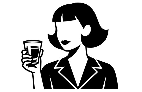 Elegant business woman with a short haircut toasting with a glass for corporate marketing and social media